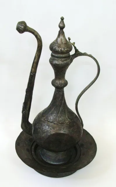 Ottoman Turkish tinned copper Pitcher, Basin & Dish