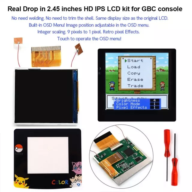 Original Size 2.45'' Drop in IPS LCD Display+Shell With Lens For Game Boy Color