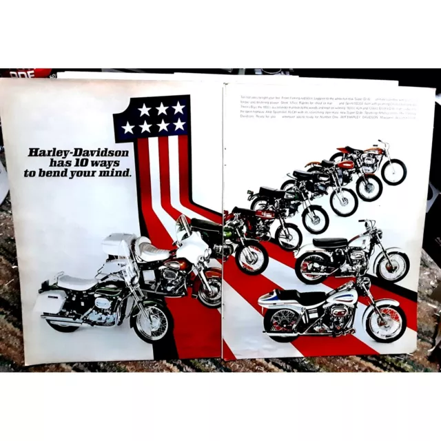 Vintage 1971 Harley Davidson Motorcycles 2 page Ad Original man cave