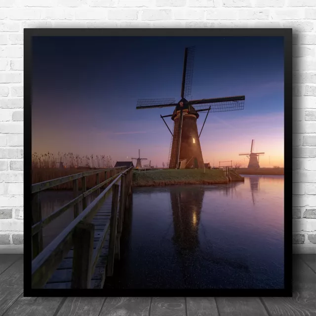 Kinderdijk Holland Netherlands Windmill Landscape Old Wall Art Print