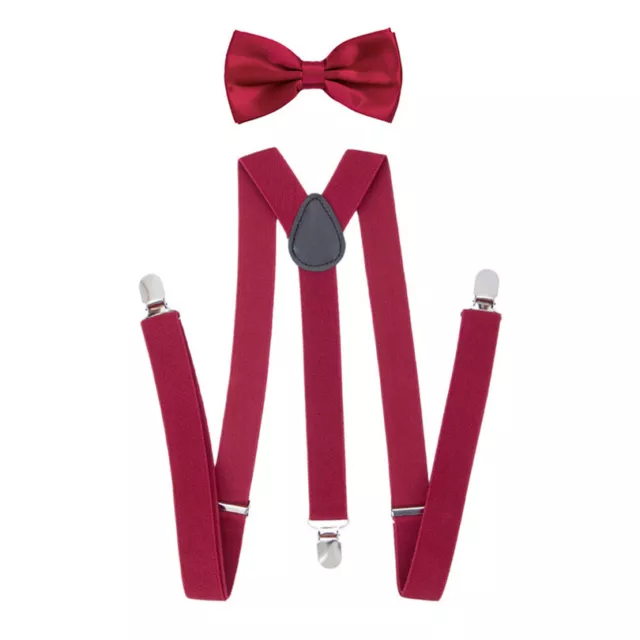 Fashion Mens Suspenders Classic Solid Pre-tied Bow Tie Elastic Y-Back Braces Set 2