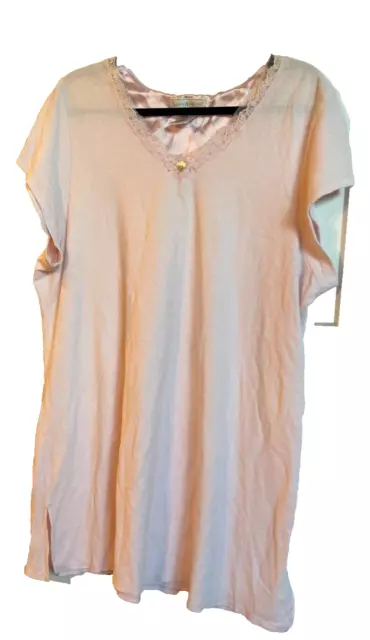 Earth Angels Womens Nightgown Shirt Cotton Knit Solid Pink Size 2XL Grannycore