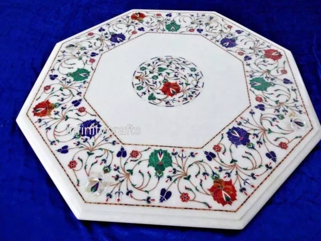 Pietra Dura Art Kitchen Side Table Top White Marble Coffee Table for Hotel Decor