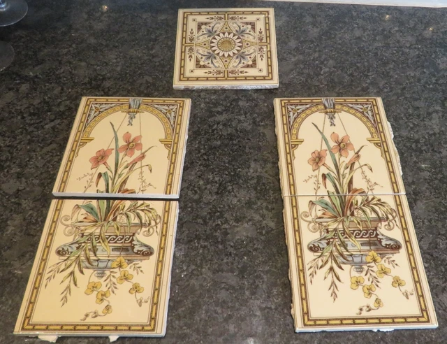 5 Vintage Victorian Reclaimed Tiles For Fire Place