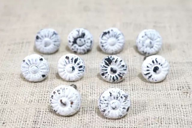 10 Distressed White Pulls Knobs Drawer Cabinet Hardware Iron Round Circle Chic