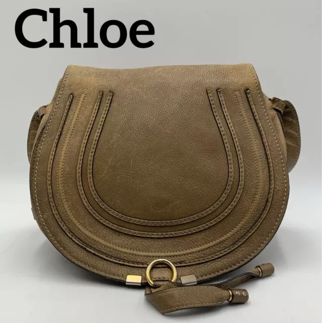 Chloe Marcie Leather Crossbody Shoulder Bag Brown Made in Italy Auth