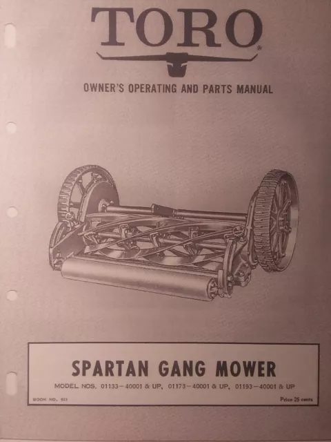 TORO SPARTAN GANG Reel Mower GENERAL Tractor Implement Owner & Parts Manual  $45.99 - PicClick