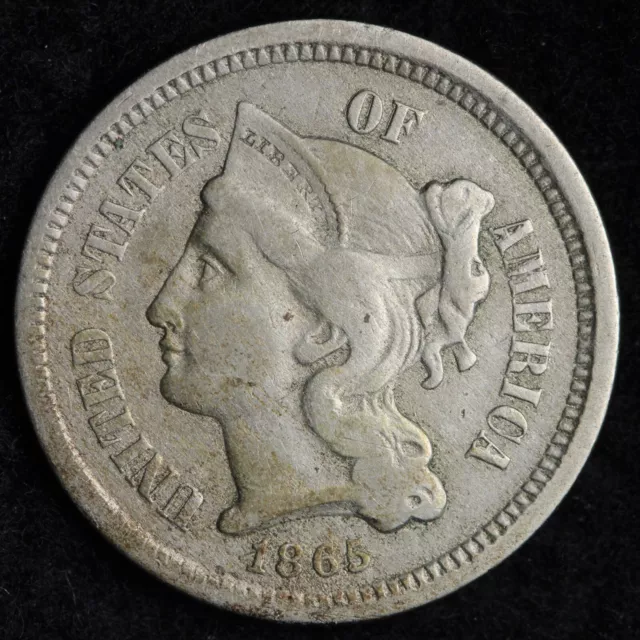 1865 Three Cent Nickel Piece CHOICE VF E164 SCM
