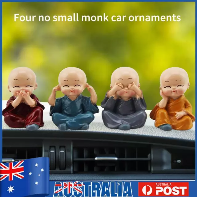 4 Piece Cute Monk Figurines Small Resin Wise Statue for Home Car Interior