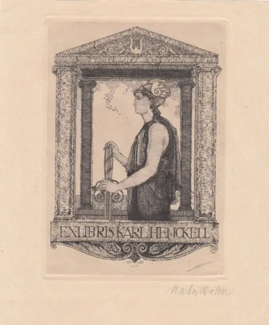 Exlibris Bookplates Radierung Wilm 1887-1953 Krieger Antike Schwert 3