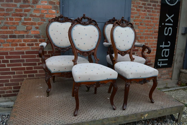 1 Paar Louis Phillipe Sessel Nuß ca 1850 Spät Biedermeier + 2 Stühle Sitzgruppe