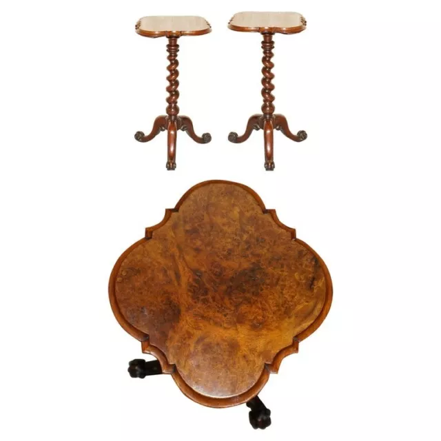 Pair Of Restored Victorian Burr Walnut Tripod Side End Lamp Tables Circa 1860