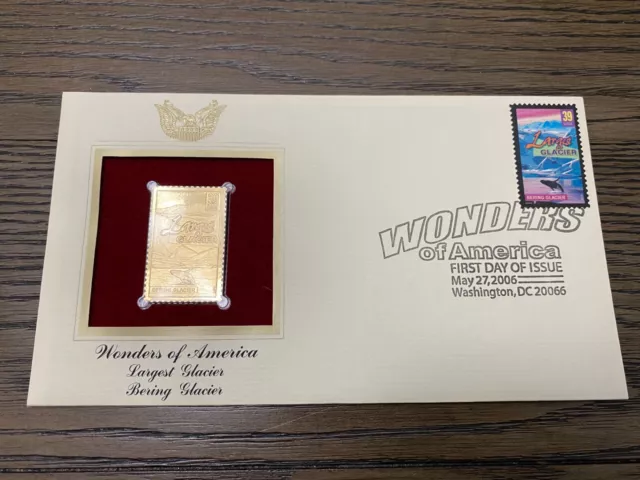 2006 Wonders of America Largest Glacier Bering Replica Gold Golden Cover Stamp