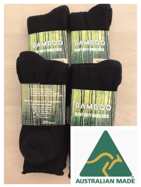 95% Bamboo 2 Pairs Men Thick Work Socks Black Heavy Duty Cushion Boot Aus Made