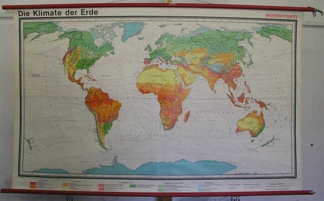 World Map 1978 SCHOOL WALL MAP Vintage Earth World Climate 18Mio 202x125cm 1978 £221. ...