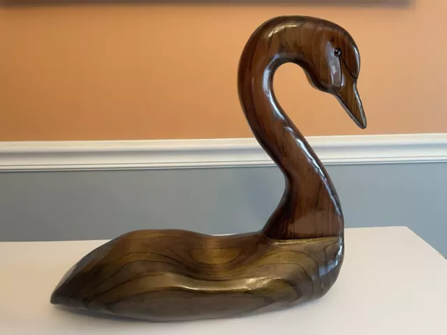 Vintage Hand Carved Wood Swan Decoy Goose Sculpture Large Artist Signed