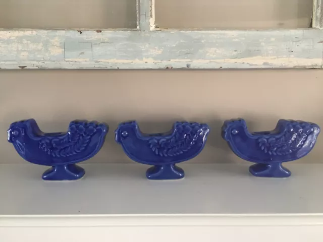 Vintage Chicken Rooster Candle Holder Set Lot 3 Folk Style Ceramic Henriksen
