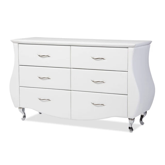 Contemporary White Faux Leather 6-Drawer Dresser White 6-drawer