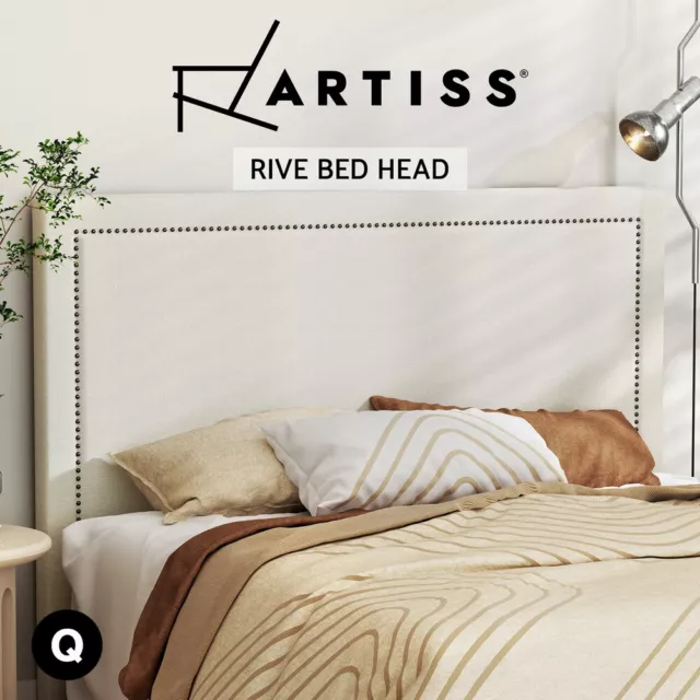 Artiss Bed Frame Queen Size Bed Head Headboard Bedhead Base Fabric Beige RIVE