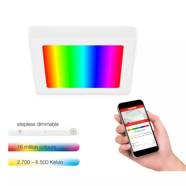 Telefunken Lámpara de Techo 18W LED Smart Wifi RGB para Montar Regulable Angular