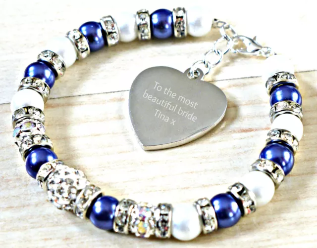 Engraved Personalised Something Blue Bridal Wedding Jewellery Bracelet Gift