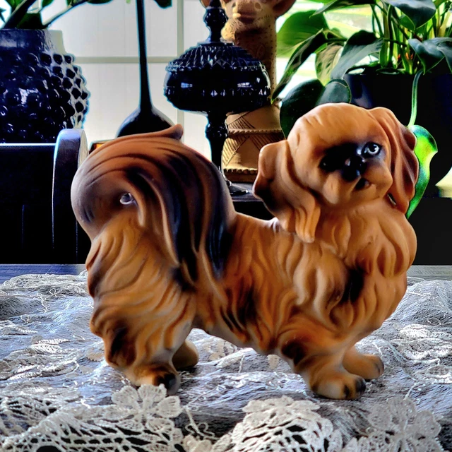 Vintage Pekingese Dog Ceramic Hand Painted Figurine Korea Marked Crown 5025