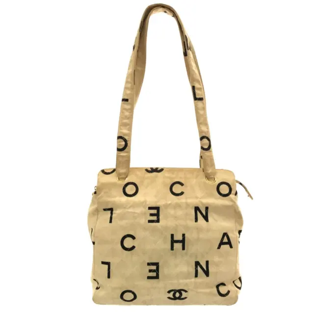 AUTH CHANEL - Cream Black Canvas Shoulder Bag $469.00 - PicClick