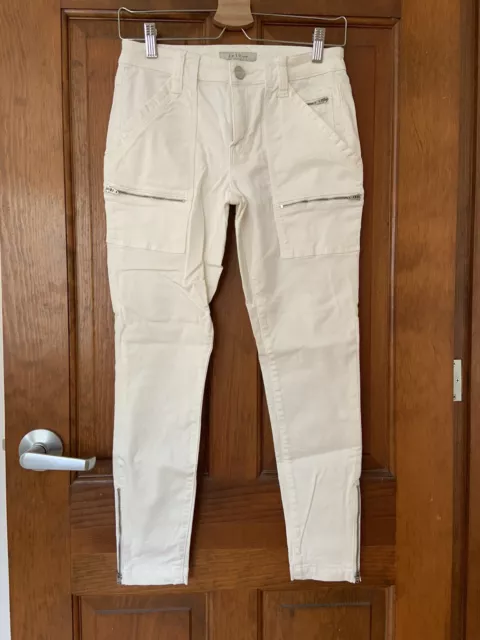 JOIE Park Skinny White Zipper Pocket Cropped Skinny Jeans Size 27 Stretchy Cargo