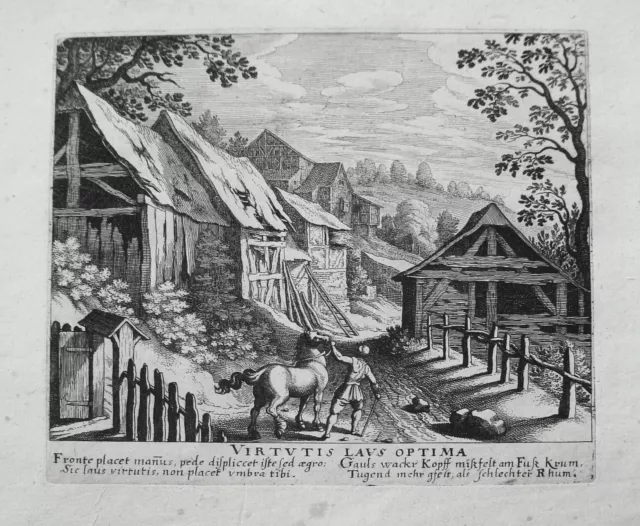 Junger Mann mit Pferd Scheunen echter Kupferstich Merian Jugendwerk 1624 W. 471