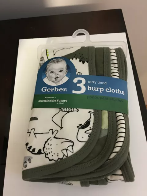 Brand New Baby Boys Gerber 3 Pack Burp Cloths