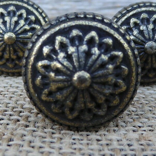 Small Floral Flower Antique Bronze Brass Metal Knob - Drawer Pull - Dresser