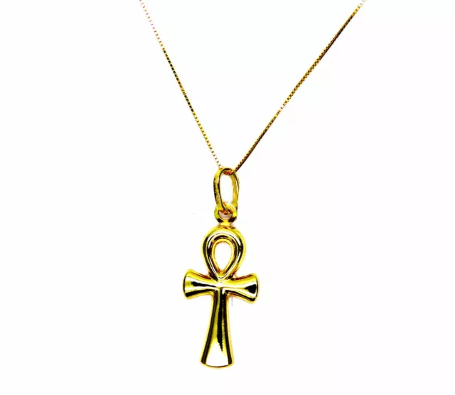 COLLANA  ORO giallo 18KT CON ciondolo pendente CROCE DELLA VITA donna bambina