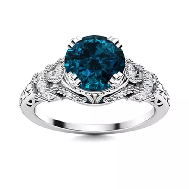 Art Deco Inspired 7MM Round London Blue Topaz 925 Sterling Silver Solitaire Ring