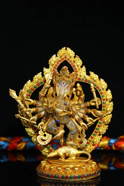 9.8 " Old Tibet Crystal Buddhism Ganesh Lord Ganesha Elephant God Buddha Statue
