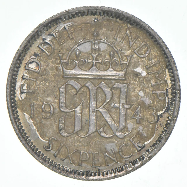Roughly the Size of a Dime 1943 Great Britain 6 Pence World Silver Coin *260