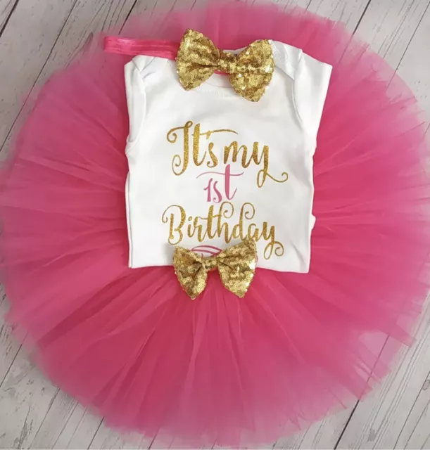 Baby Girl First 1st Birthday Outfit Party Dress Cake Smash Tutu Photo Shoot Bow