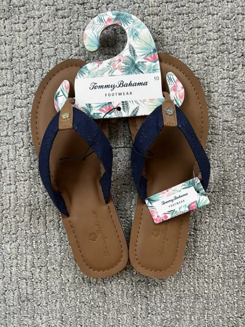 NWT Tommy Bahama Women's Size 9 Logo Navy & White Braided Flip Flops Style 16441