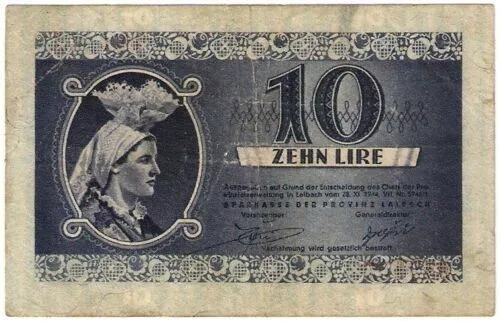 Yugoslavia banknote - 10 lire - 1944 - Slovenia Laibach serie -German occupation