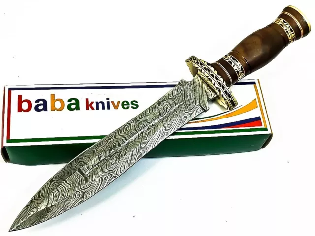 Beautiful Custom Hand Made Damascus Steel Hunting Dagger Knife Handle Wood