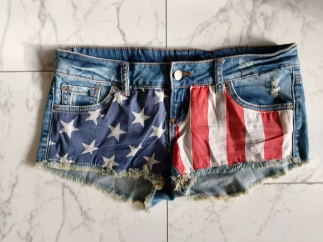 TALLY WEIJL Tollste blaue Jeans Shorts Hot Pants Gr.38 U.S.A. Flagge wNeu