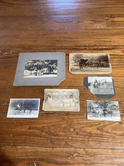 Lot of 6 Cabinet Card Photos Horse Buggy Carriage Automobile Landscapes