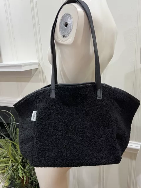 Neiman Marcus Faux Shearling Reversible Vegan Leather Black Tote Bag Women’s