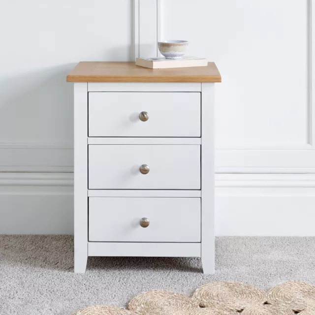 Wilmslow White Wooden 3 Drawer Bedside Nightstand Table