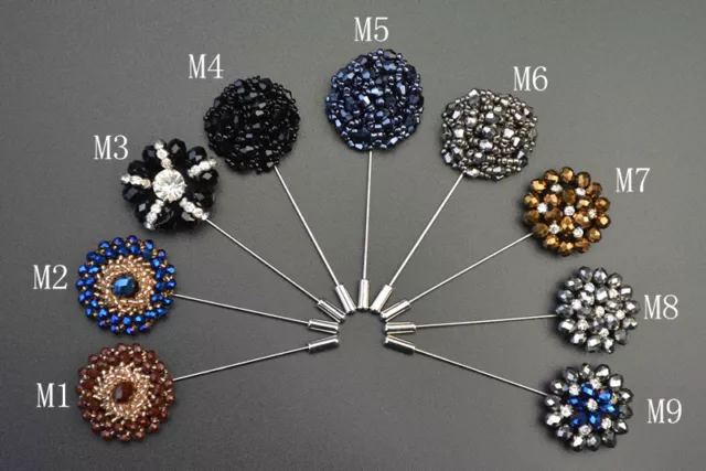 Handmade Men’s Flower Lapel Pin 1.2" Shimmer Beads Floral Boutonniere ML3