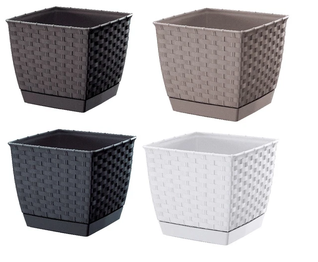 Set Di 4 Vasi Da Fiori Effetto Rattan In Plastica PAFEN RATTO Diametro 40 Cm Con Inserti Per Interni 1218083