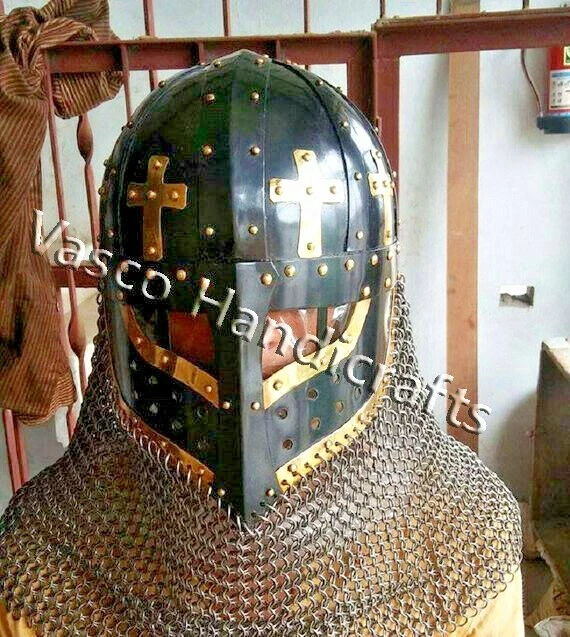 Medieval Black Viking Vendel Helmet With Chainmail ~Hand Forged SCA~Larp Helmet