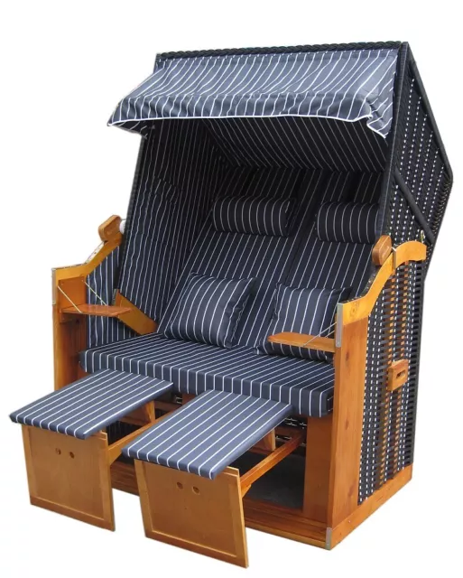 XL Strandkörbe Rattan Strandkorb Liegekorb Sonneninsel Binz 213 schwarz-natur