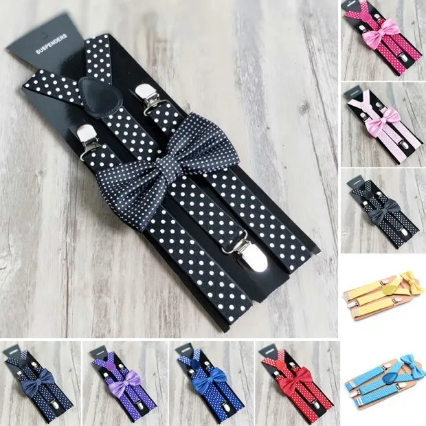 Adorabile tuta con fiocco per bambini cinturino a pois clip set cintura sospensi