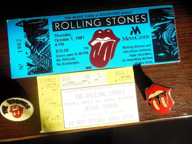 ROLLING STONES 1981 Concert Ticket stub w/souvenirs+Tab ROCKFORD