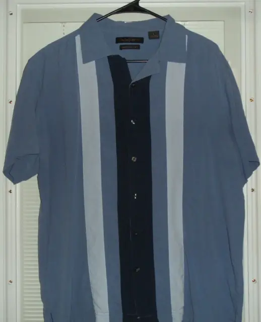 Men’s Axist washable silk Blue Short Sleeve Button Up Shirt Large